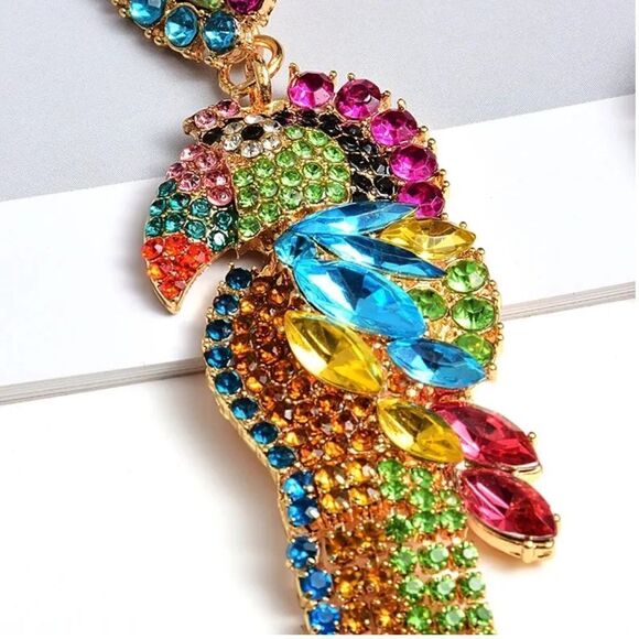 New Long Rainbow Crystal Parrot Earring - Picture 4 of 11